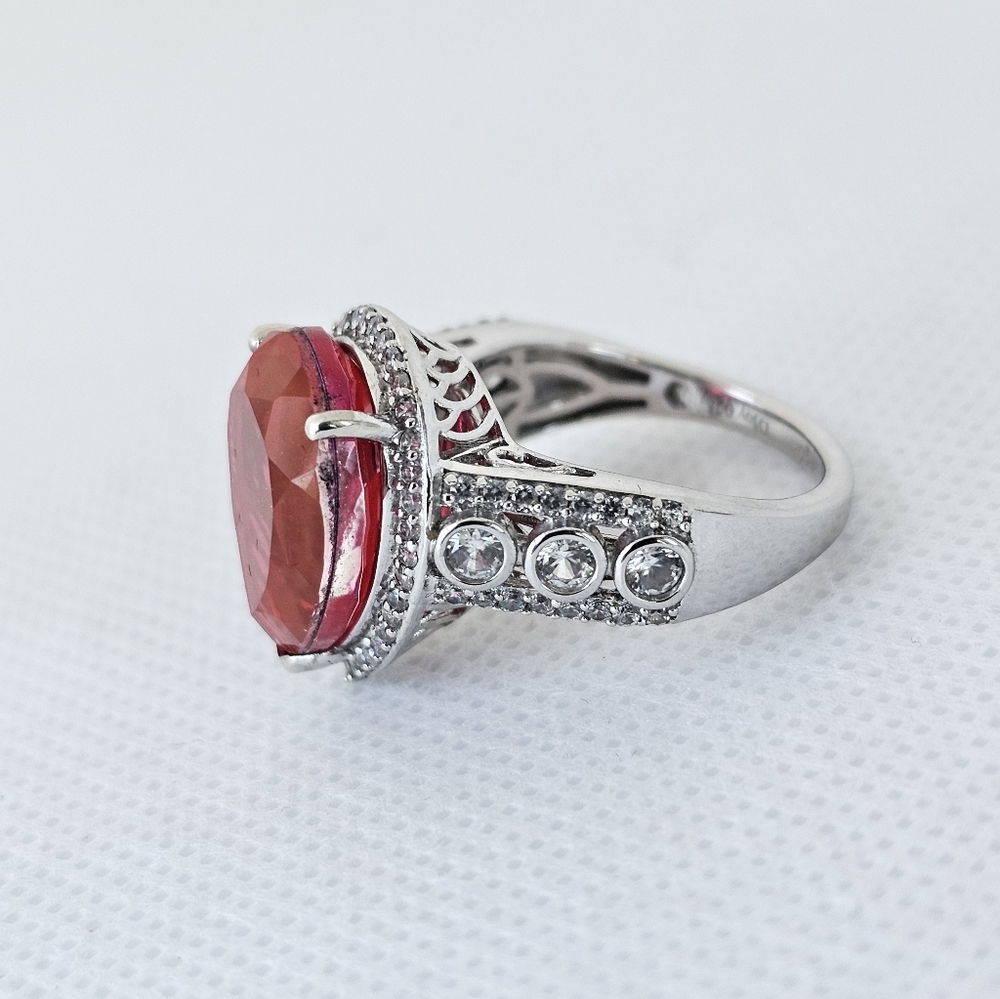 Genuine Volcanic Quartz & White Zircon Ring Sterling Silver Platinum Size 7! - Picture 7 of 13